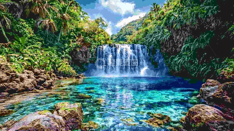 高清大图下载【趣麦麦图】热带雨林瀑布