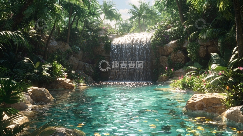 高清大图下载【趣麦麦图】热带雨林瀑布清澈溪流