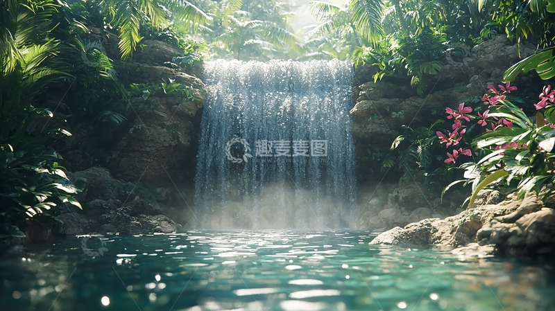 高清大图下载【趣麦麦图】热带雨林瀑布