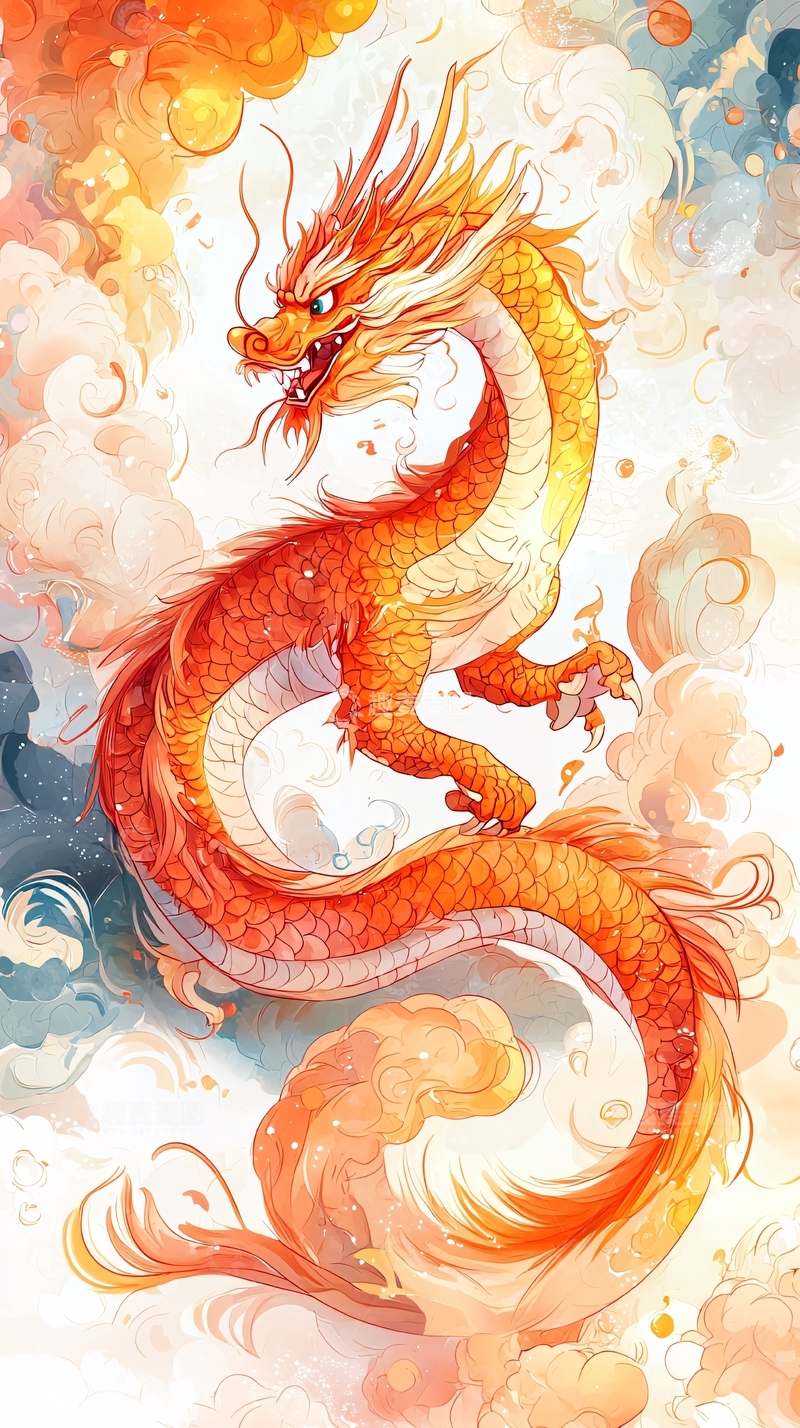 高清大图下载【趣麦麦图】祥瑞火龙腾云图