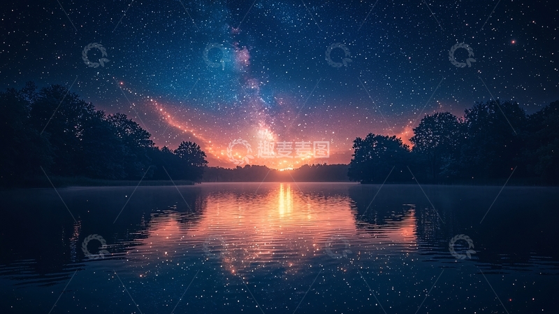 高清大图下载【趣麦麦图】星空倒影湖面