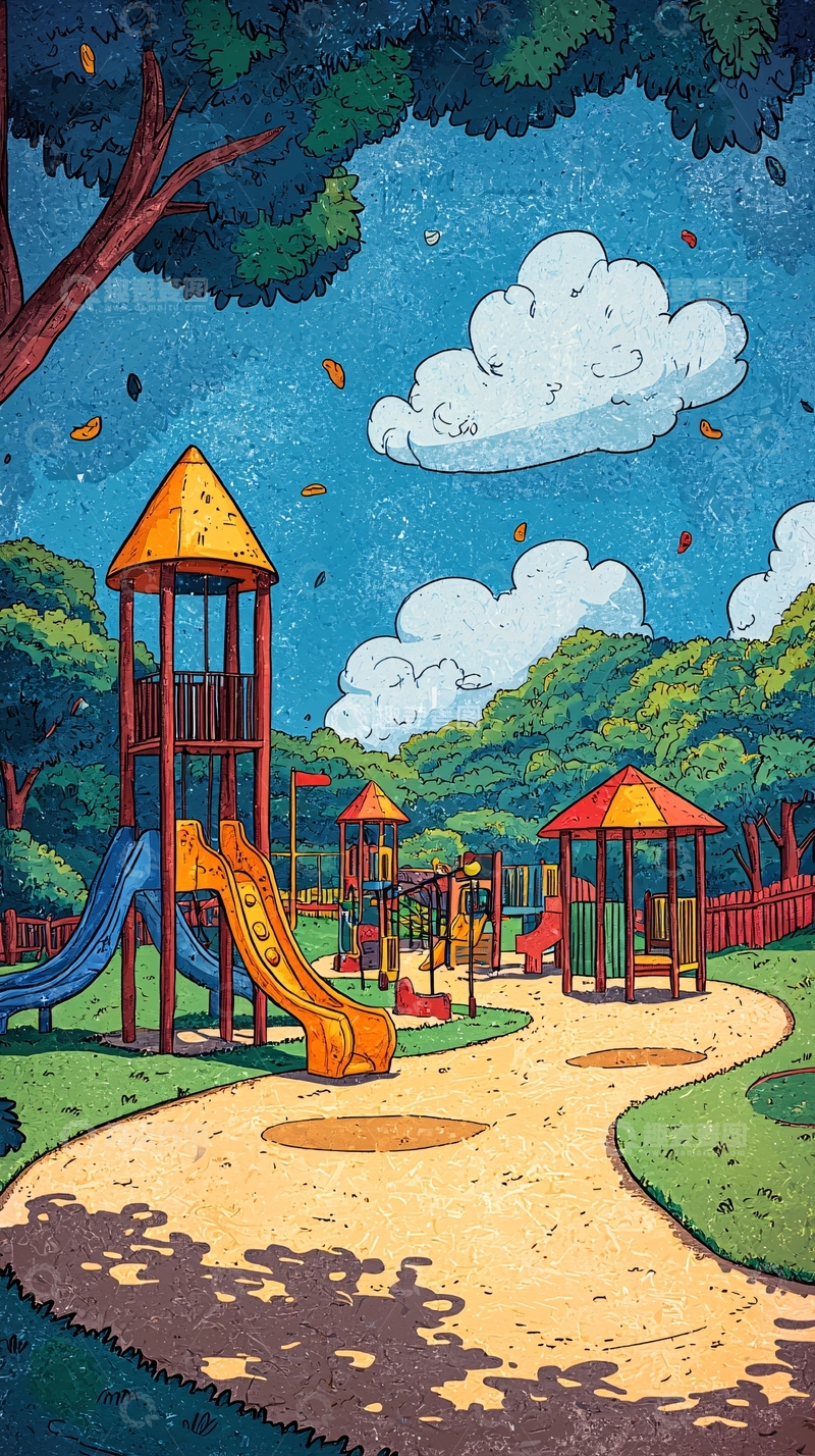高清大图下载【趣麦麦图】儿童游乐场卡通画