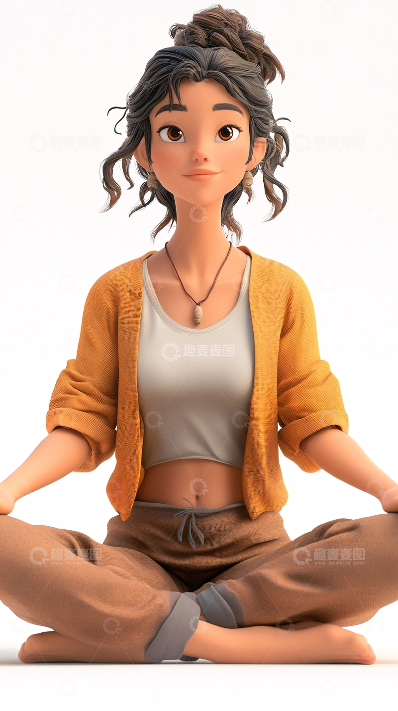 高清大图下载【趣麦麦图】冥想女孩卡通形象