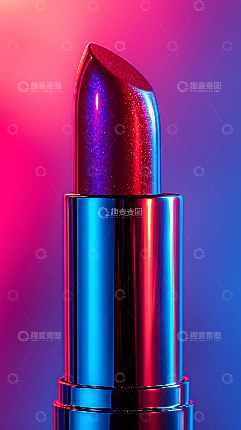 高清大图下载【趣麦麦图】红色和蓝色光晕下的口红特写