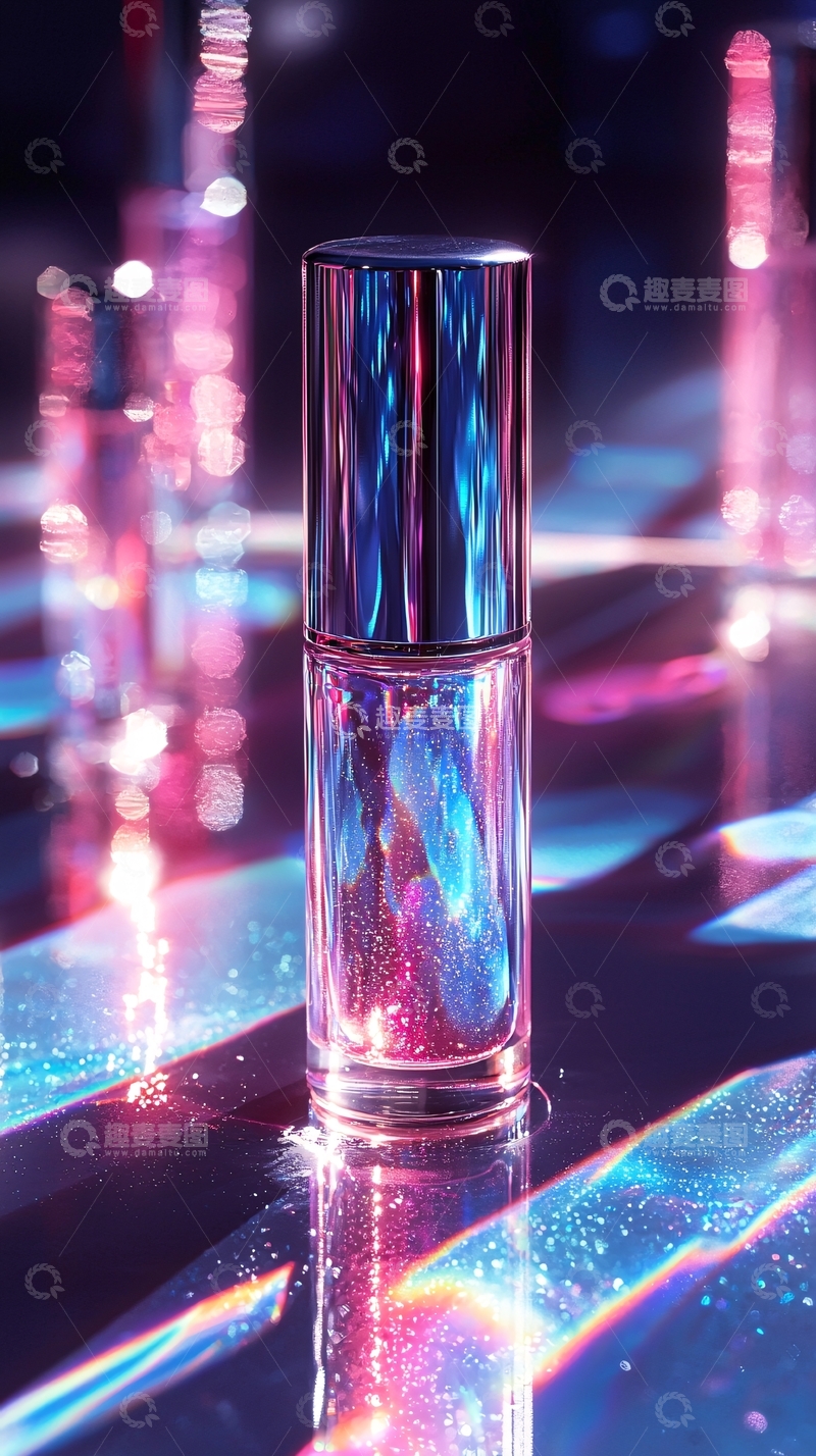 高清大图下载【趣麦麦图】粉色蓝色光线下的香水瓶