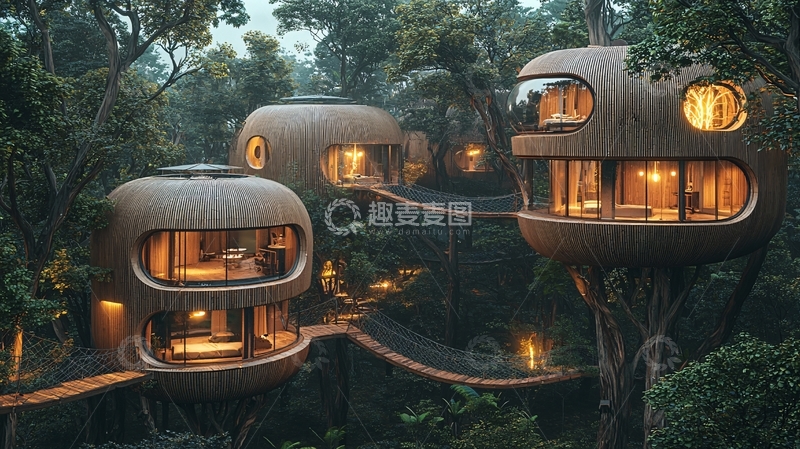 高清大图下载【趣麦麦图】树顶上的木质小屋