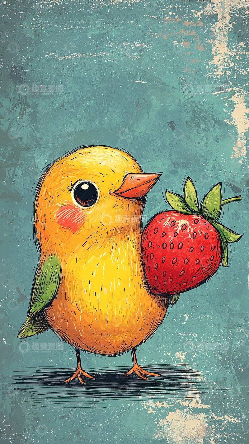 高清大图下载【趣麦麦图】小鸟吃草莓
