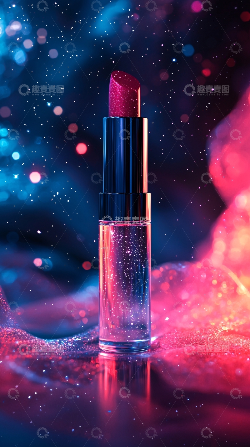 高清大图下载【趣麦麦图】红色口红在蓝色星空背景下