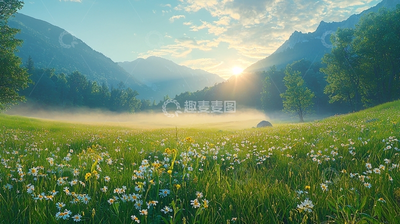 高清大图下载【趣麦麦图】山间清晨雾霭花田