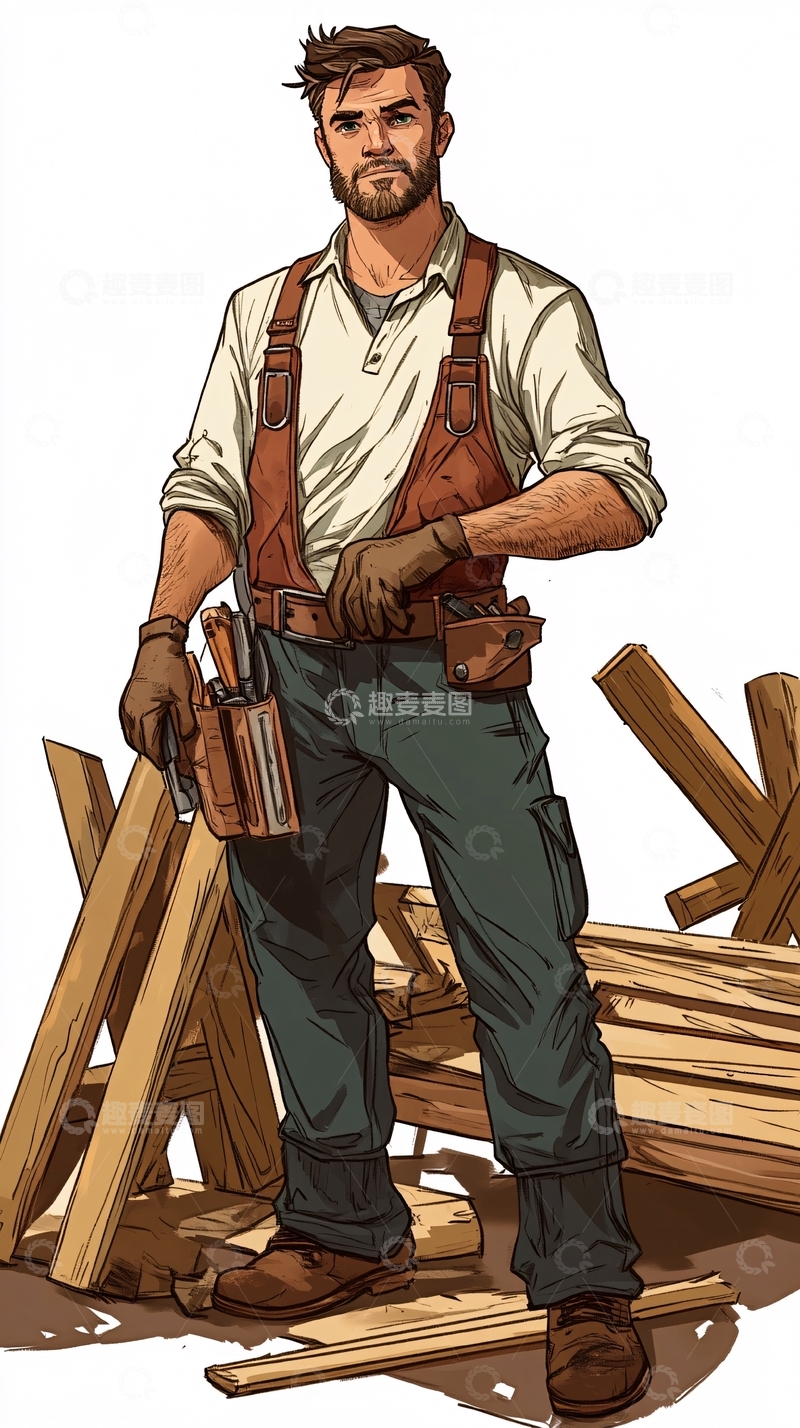 高清大图下载【趣麦麦图】手绘木匠