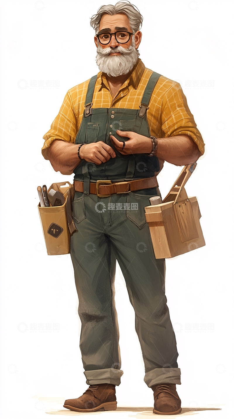 高清大图下载【趣麦麦图】戴眼镜白胡子老工匠