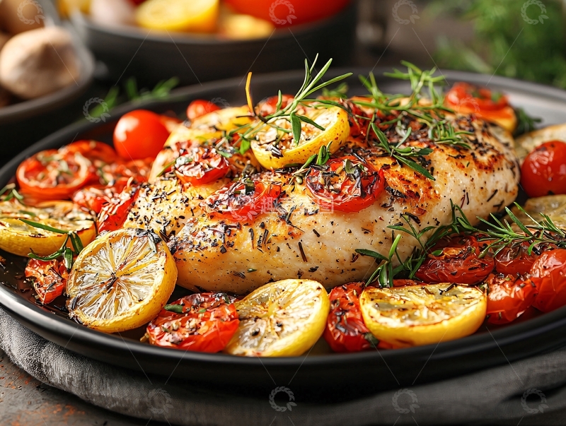 高清大图下载【趣麦麦图】烤鸡胸配番茄柠檬