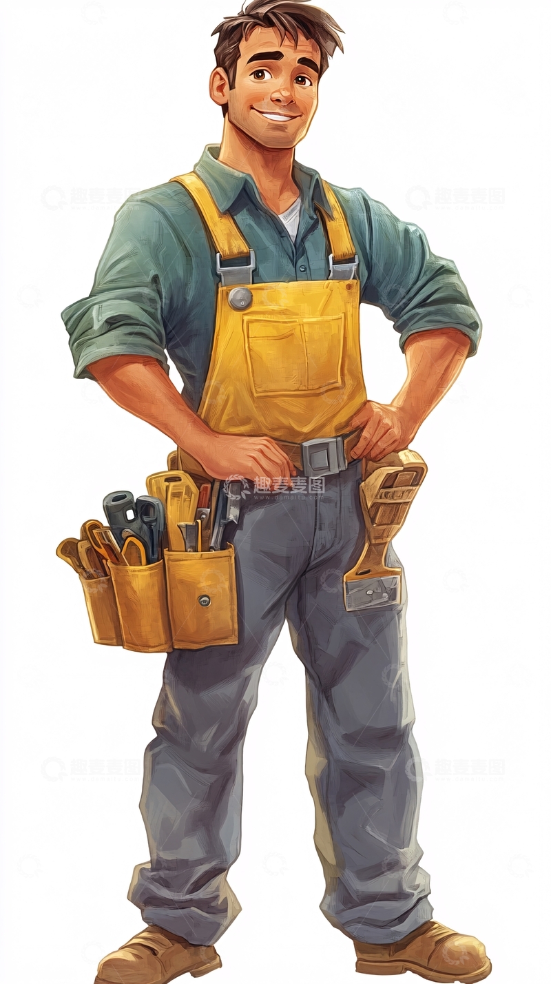 高清大图下载【趣麦麦图】微笑的卡通修理工
