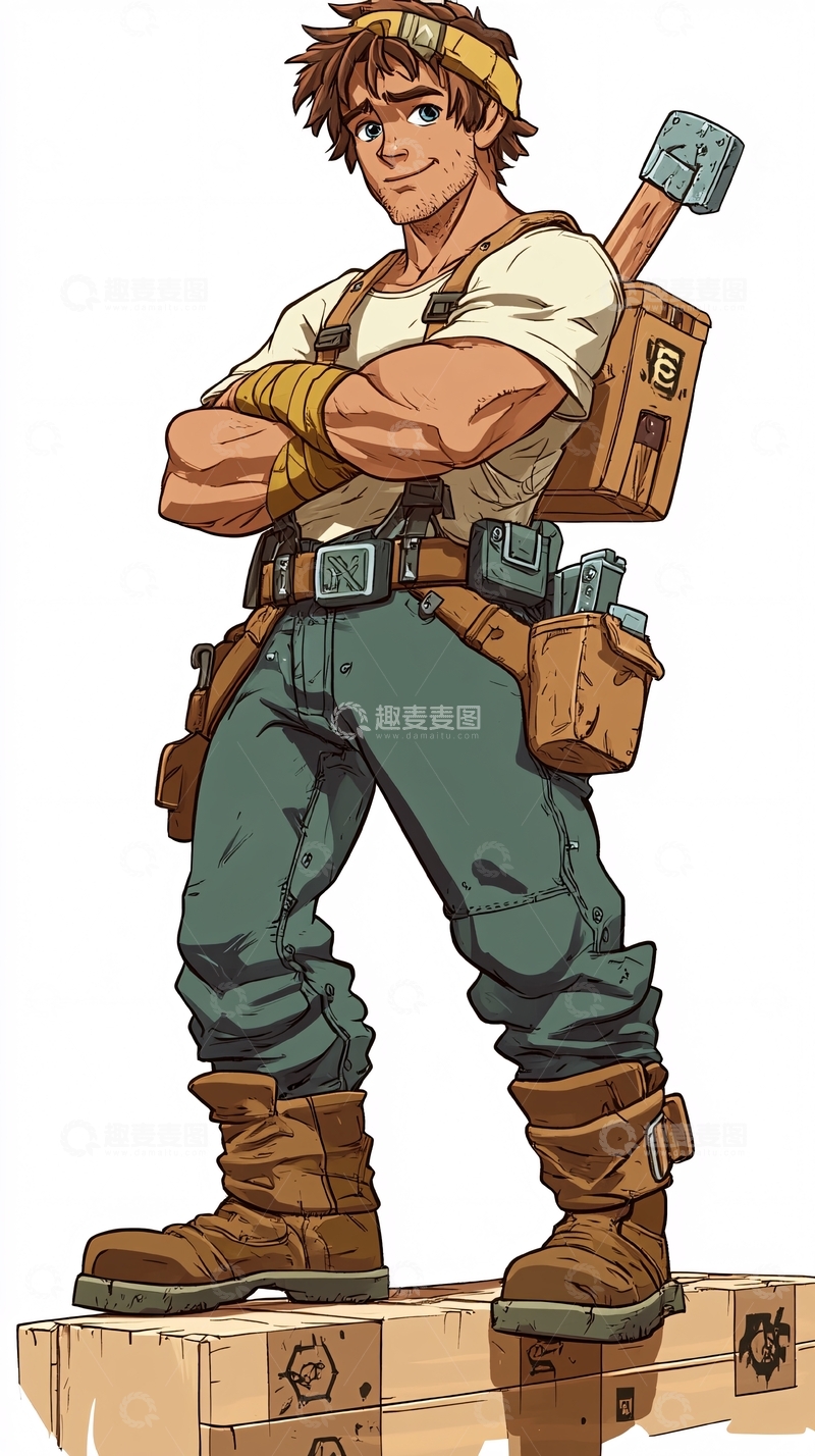 高清大图下载【趣麦麦图】健壮的卡通男性木匠