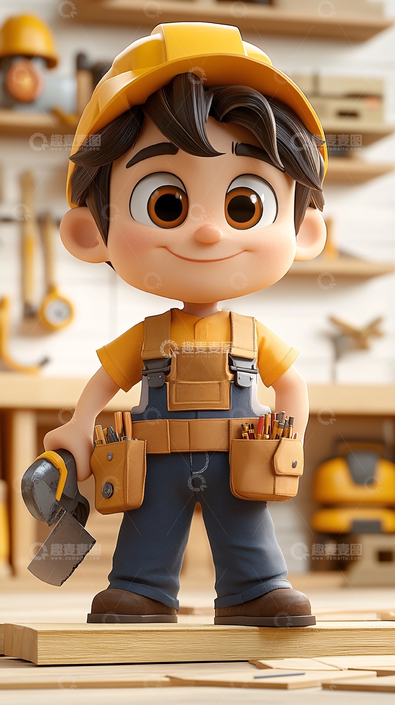 高清大图下载【趣麦麦图】可爱卡通小木匠