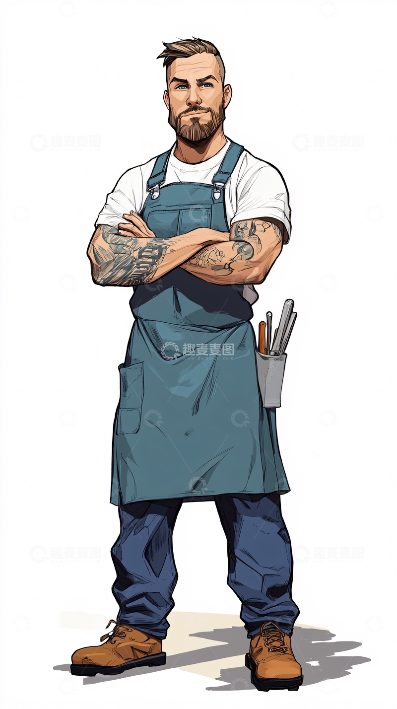 高清大图下载【趣麦麦图】纹身男人工装照