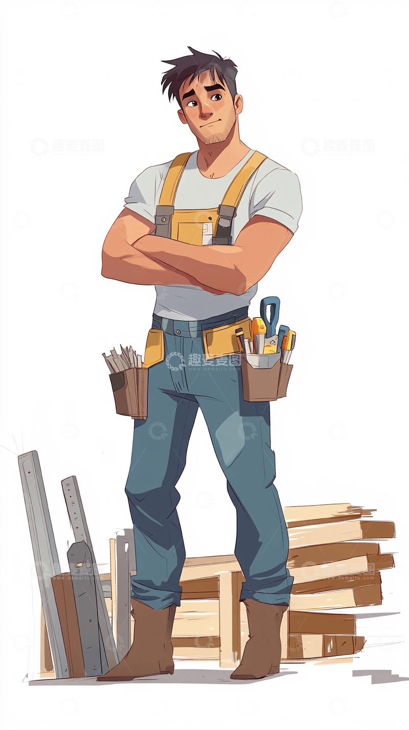 高清大图下载【趣麦麦图】手绘卡通工匠