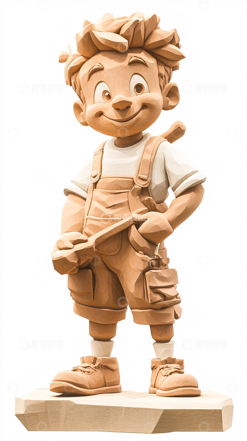 高清大图下载【趣麦麦图】卡通小木匠雕塑