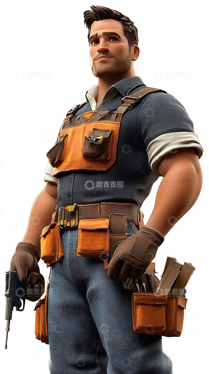 高清大图下载【趣麦麦图】健壮肌肉男工装造型
