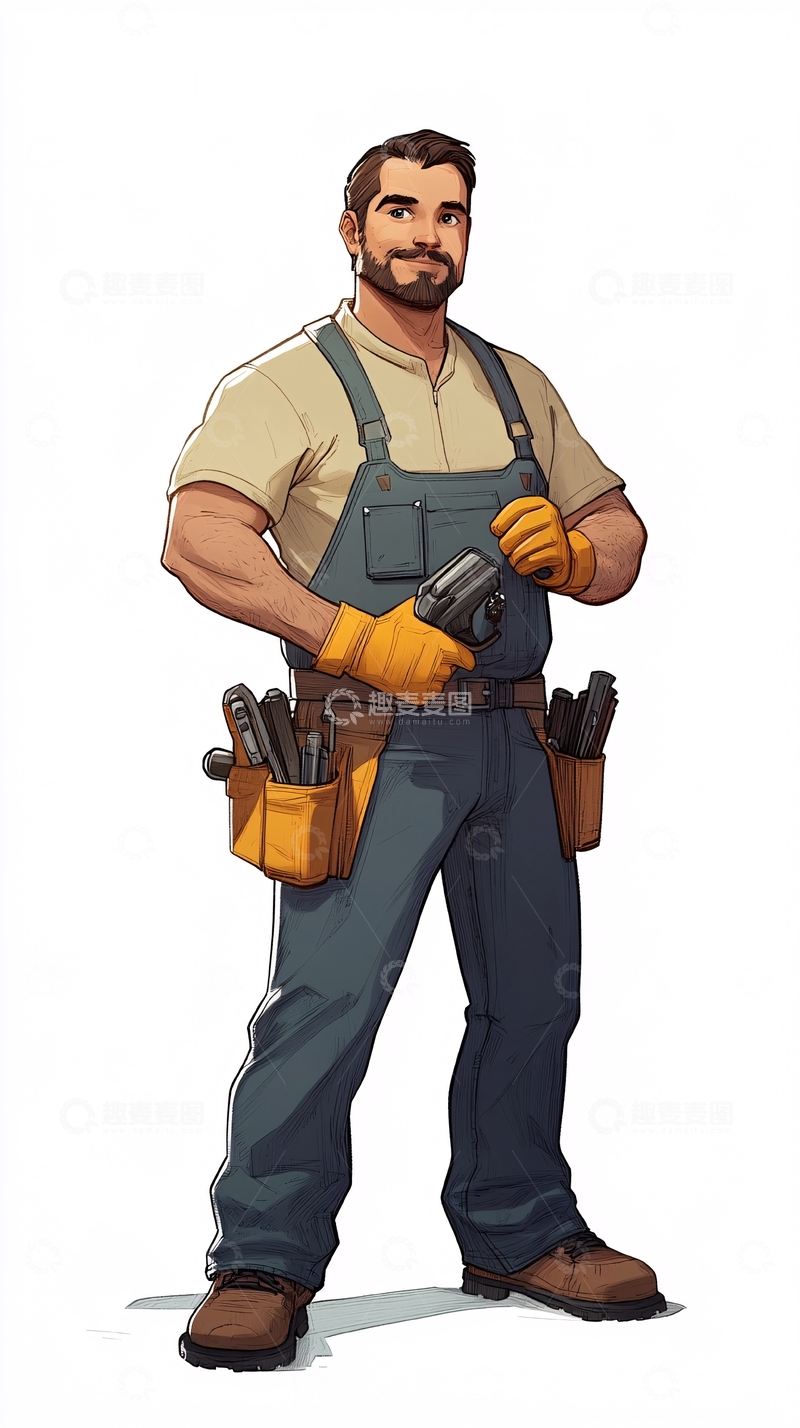 高清大图下载【趣麦麦图】帅气工匠卡通人物