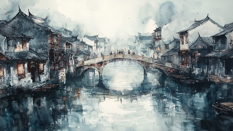 高清大图下载【趣麦麦图】水墨江南小桥流水人家