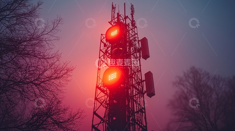 高清大图下载【趣麦麦图】雾中红色灯光通讯塔