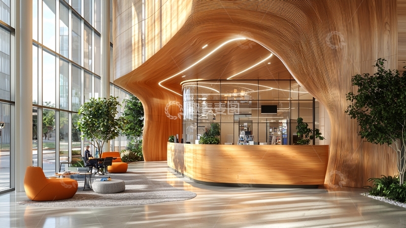 高清大图下载【趣麦麦图】现代木质曲线大堂设计