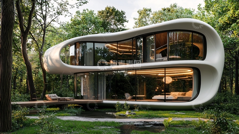 高清大图下载【趣麦麦图】森林中的流线型现代别墅