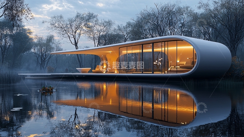 高清大图下载【趣麦麦图】现代简约水上别墅