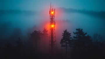 雾中发光的通讯塔