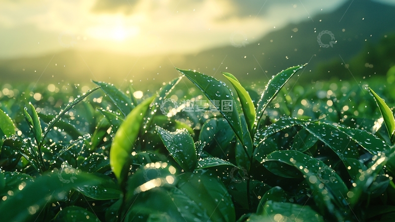 高清大图下载【趣麦麦图】雨后茶叶