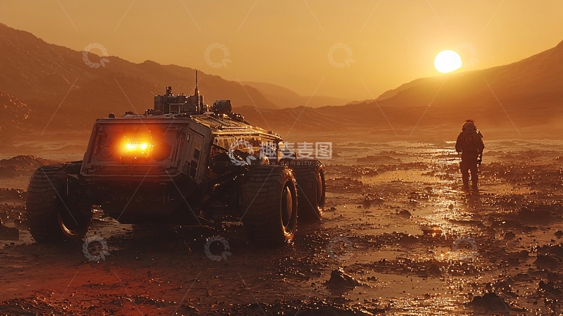 高清大图下载【趣麦麦图】火星探险日落
