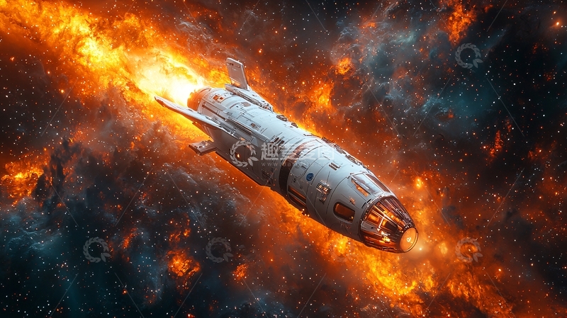 高清大图下载【趣麦麦图】宇宙飞船火焰燃烧