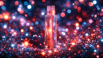 闪亮背景下的香水瓶