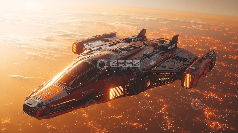 高清大图下载【趣麦麦图】宇宙飞船日落航行