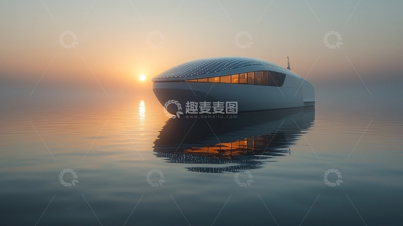 高清大图下载【趣麦麦图】平静水面上的未来水上交通工具