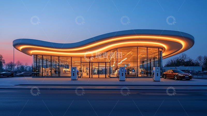 高清大图下载【趣麦麦图】流线型电动汽车充电站