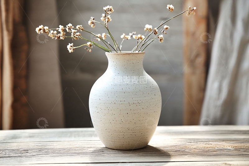 高清大图下载【趣麦麦图】白色花瓶中的干燥小花