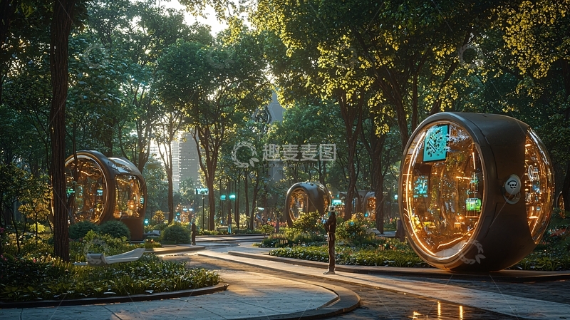 高清大图下载【趣麦麦图】清晨公园环形装置