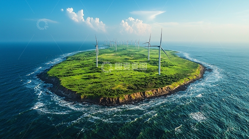 高清大图下载【趣麦麦图】海岛风力发电站