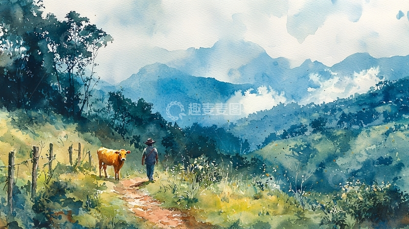 高清大图下载【趣麦麦图】田园牧歌式水彩画