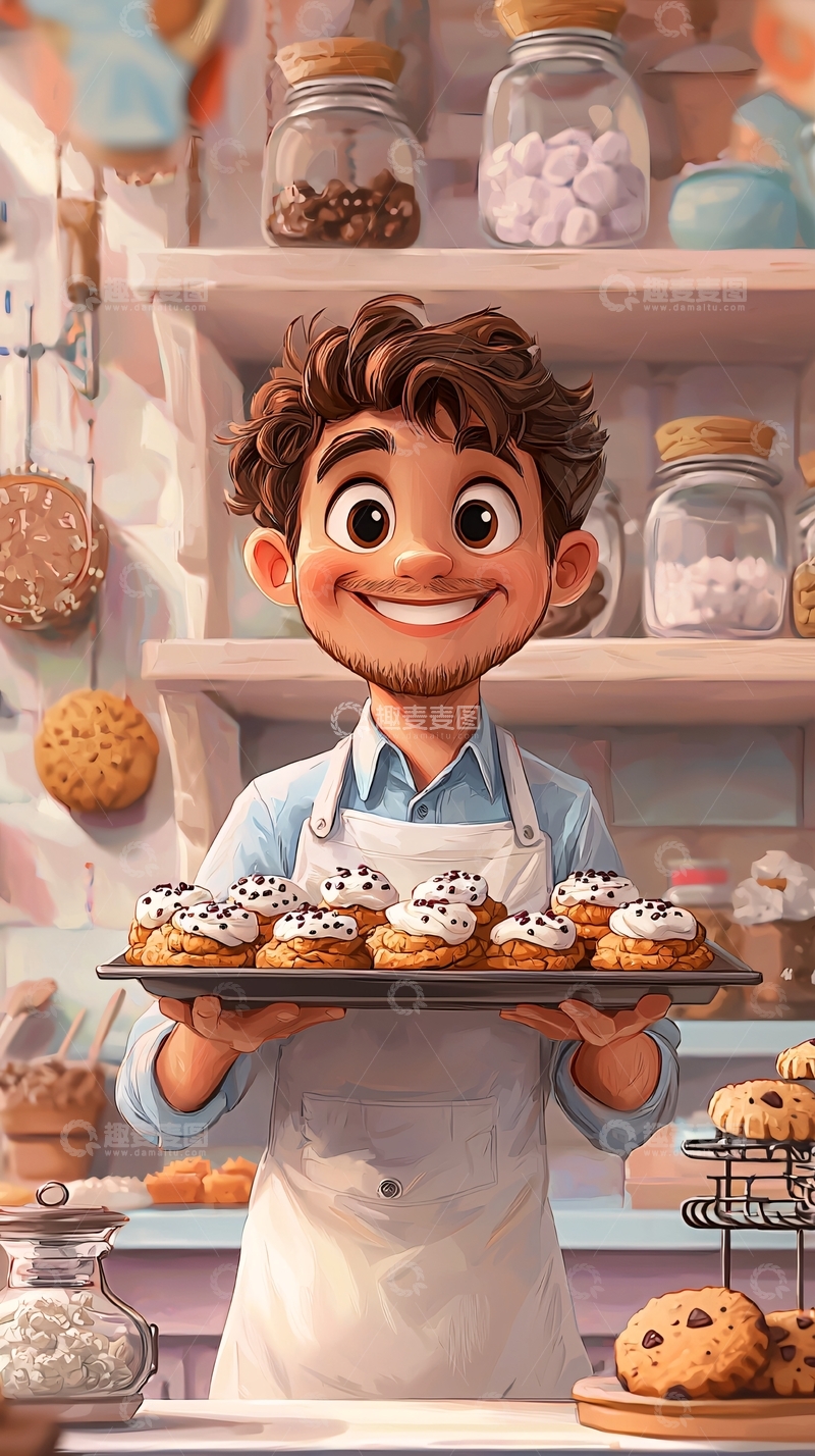 高清大图下载【趣麦麦图】烘焙师端着饼干