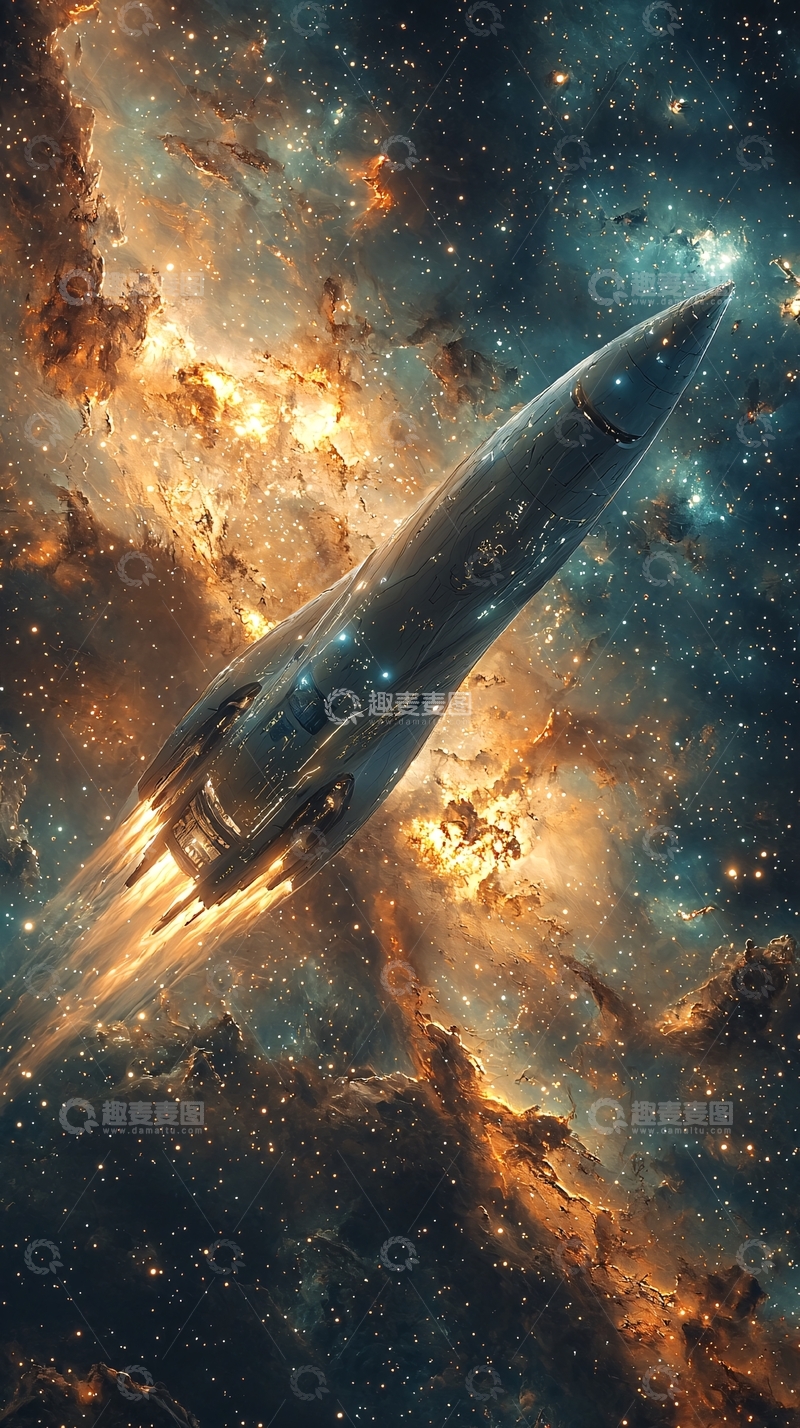 高清大图下载【趣麦麦图】宇宙飞船穿越星云