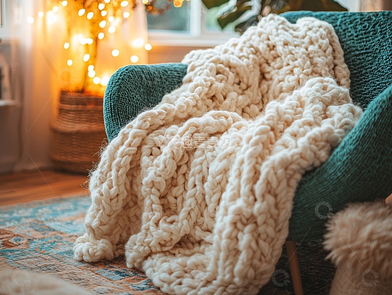 高清大图下载【趣麦麦图】奶油色粗棒针毛毯