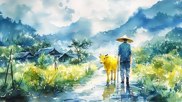 水墨风乡村小路