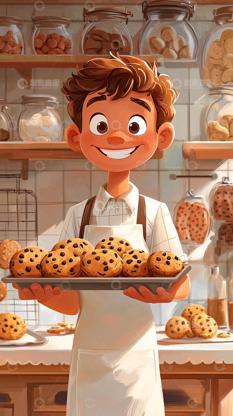 高清大图下载【趣麦麦图】烘焙师拿着一盘饼干