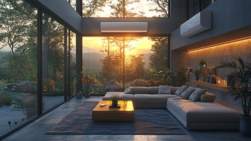 现代简约客厅落地窗夕阳