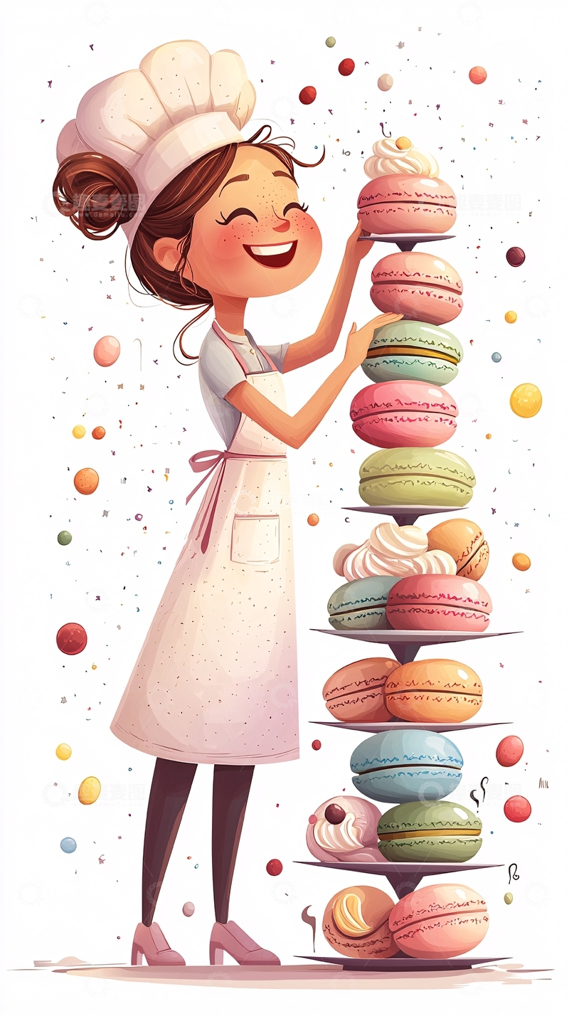 高清大图下载【趣麦麦图】可爱女孩堆叠马卡龙