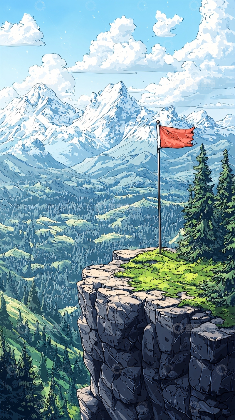 高清大图下载【趣麦麦图】山顶红旗