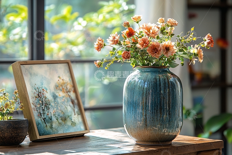 高清大图下载【趣麦麦图】窗边花瓶画作静物